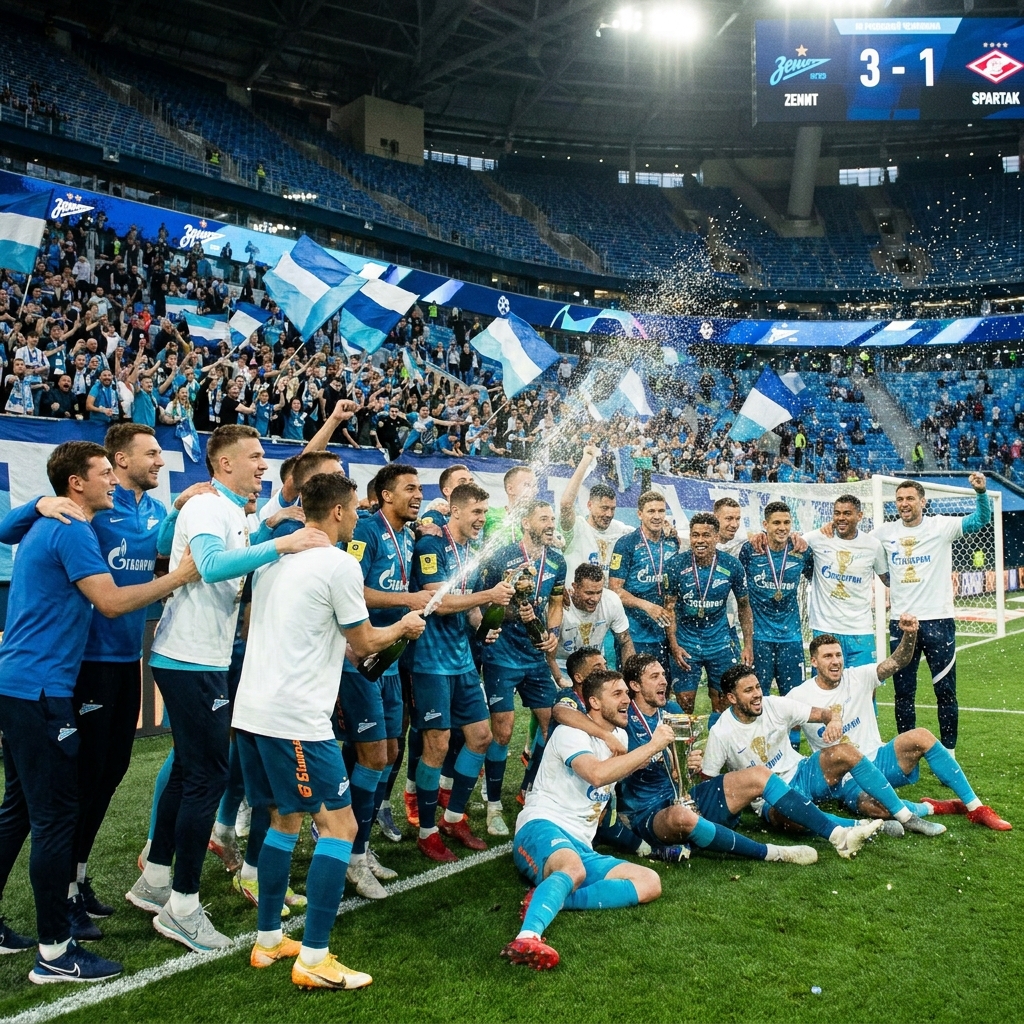 Зенит побеждает Спартак и становится 11-кратным чемпионом России!
